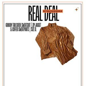 GoBody Tan Suede Sweatsuit | Zip Jacket & Cuffed Sweatpants | Size XL